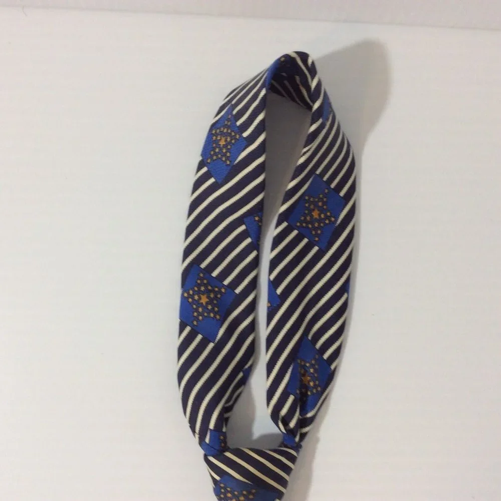 TOMMY‎ HILFIGER MENS TIE NECKTIE Italian Silk USA 4 in Blue Gold Black White